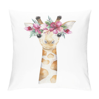 Personality  A Poster With A Baby Giraffe. Watercolor Cartoon Giraffetropical Animal Illustration. Jungle Exotic Summer Print. Pillow Covers