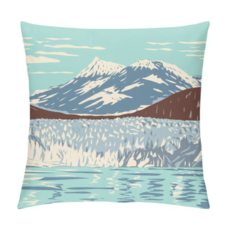 Personality  WPA Poster Art Of Glacier Bay National Park And Preserve With Tidewater Glaciers Mountains Fjords Located West Of Juneau Alaska Done In Works Project Administration Style Or Federal Art Project Style. Pillow Covers