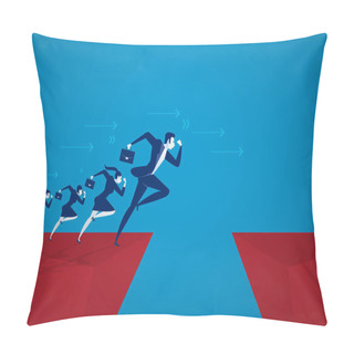 Personality  Illustrator Businessman Jumping Over Chasm. Business Success Concept ,risk Vector. Pillow Covers