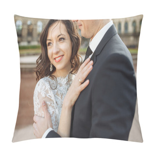 Personality  Lovely Couple Hugging In Gorode. Europe. Pillow Covers