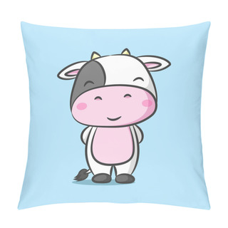 Personality  The Cute Cow With The Big Head Is Standing And Smiling Of Illustration Pillow Covers