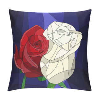 Personality  Illustration In Stained Glass With Flowers And Leaves Of Red Rose On Brown Background In A Bright A Frame Pillow Covers