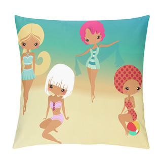 Personality  Cute Girls In Retro Swim Suits Pillow Covers