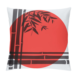 Personality  Bamboo Trees And Leaves With Red Sun On White Background. Pillow Covers