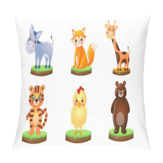 Personality  Set Of Different Colorful Cute Animals. Vector Illustration In Flat Cartoon Style. Pillow Covers