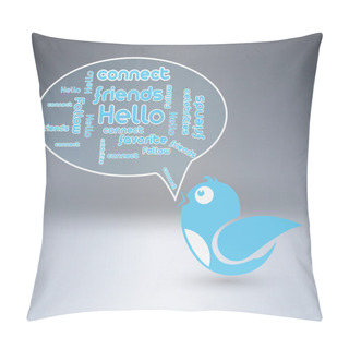 Personality  Blue Bird With Speech Bubble. Vector Illustration. Pillow Covers