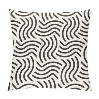 Personality  Vector Seamless Pattern. Modern Stylish Texture. Repeating Abstract Background. Monochrome Geometric Texture With Wavy Lines. Pillow Covers