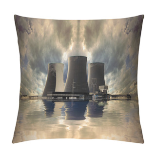 Personality  Nuclear Power Plant On The Coast. Ecology Disaster Concept. Pillow Covers