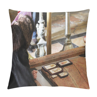 Personality  Pilgrim At The Stone Of Anointing At The Church Of The Holy Sepulcher Pillow Covers