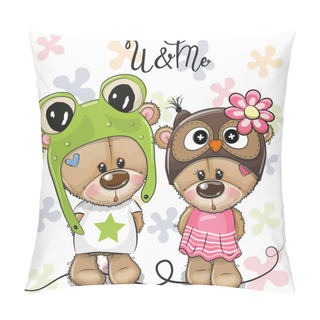 Personality  Greeting Card Cartoon Bears Boy And Girl On A Flowers Background Pillow Covers
