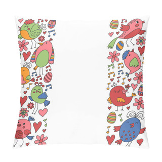 Personality  Pattern Kids Fabric, Textile, Nursery Wallpaper. Vector Illustration. Hand Drawn Singing Birds And Flowers For Little Children. Pillow Covers