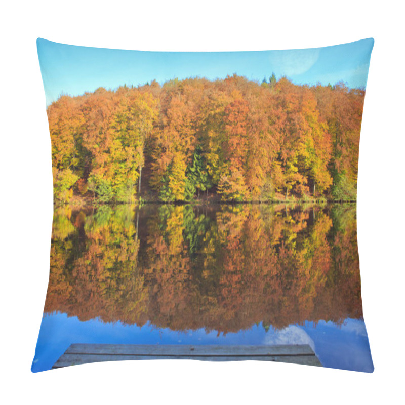 Personality  Forest lake in colorful autumn forest. pillow covers