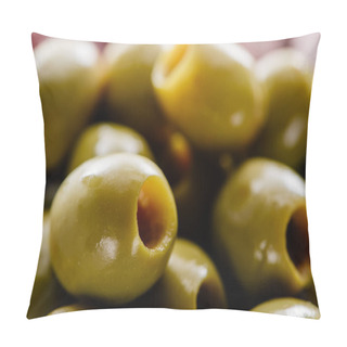 Personality  Close Up View Of Tasty Green Pitted Olives Pillow Covers