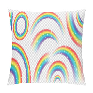 Personality  Abstract Realistic Colorful Rainbow With Shiny Stars On Transparent Background. Vector Illustration. Pillow Covers