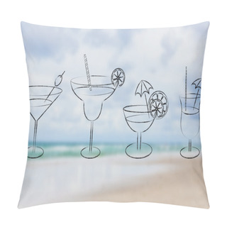 Personality  Cocktails And Drink Glasses Illustration Pillow Covers