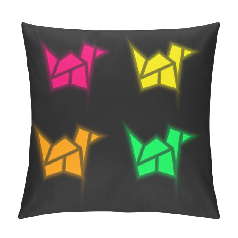 Personality  Bird four color glowing neon vector icon pillow covers