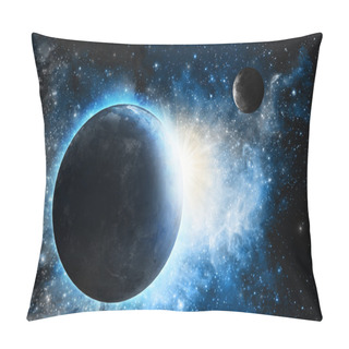 Personality  Earth And Moon With Blue Nebula Pillow Covers