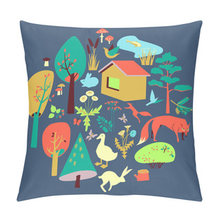 Personality  Eco-house In The Forest And Its Inhabitants. The Poster, Card Or Banner Pillow Covers