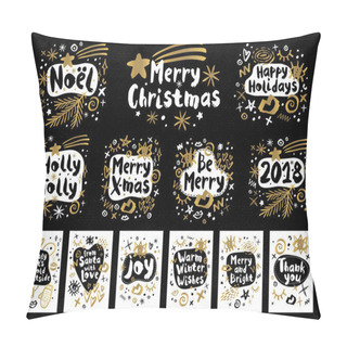 Personality  Merry Christmas Happy New Year Sketch Style Pillow Covers