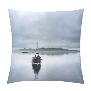 Personality  Alone Boat Driving Through In The Foggy Sea In The Scottish Highlands Pillow Covers