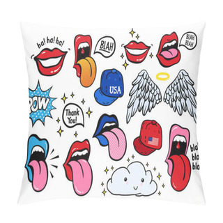 Personality  New Youth Stickers, Patches In 70s 80s, 90s Rock, Pop Art Style. Perfectly Suitable On A Laptop, Jeans Jacket, Other Teenage Adolescent Clothes. Teen Color Vector Set Pillow Covers