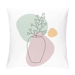 Personality  Cute Vase With Branch And Leaves. Line Art Doodle Style With Colorful Abstract Shapes. Perfect For Cards, Decorations, Logo. Isolated Vector Illustartion.  Pillow Covers