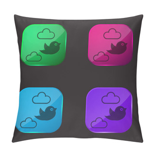 Personality  Bird Flying Between Clouds Four Color Glass Button Icon Pillow Covers