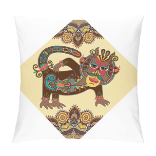 Personality  Unusual Animal, Folk Illustration In Rhombus Composition Pillow Covers