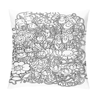 Personality  Hand Drawn Doodle Sketch Flowers  Background Pillow Covers