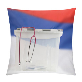 Personality  Stethoscope Is Hanging On The Ballot Box. Closeup Pillow Covers