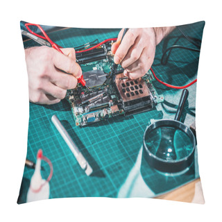 Personality  Close-up View Of Male Engineer Testing Circuit Board Pillow Covers