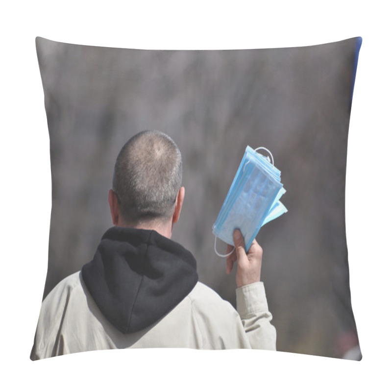 Personality  Man Gives A Mask For Protestants In Donetsk. Ukraine. Pillow Covers