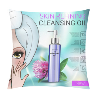 Personality  Vector Illustration With Manga Style Girl And Skin Cleansing Oil Pillow Covers