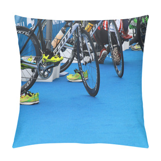 Personality  Many Bicycles Prepared For Triathlon Pillow Covers