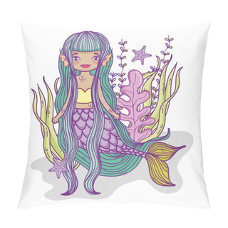 Personality  Cute Little Mermaid With Fantasy Sea Cartoons And Drawings Vector Illustration Graphic Design Pillow Covers