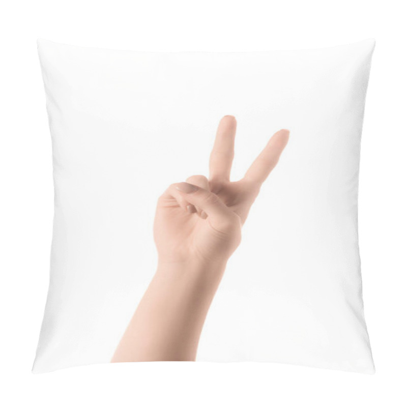 Personality  Partial View Of Woman Showing Number 2 In Sign Language Isolated On White Pillow Covers
