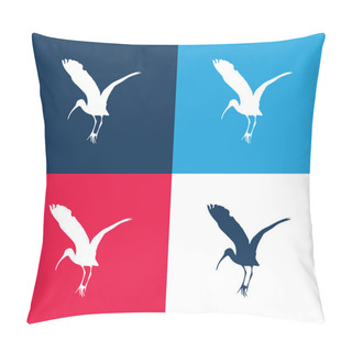 Personality  Bird Stork Shape Blue And Red Four Color Minimal Icon Set Pillow Covers