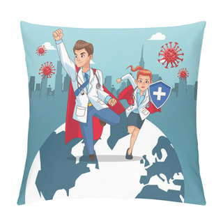 Personality  Super Doctors Couple Vs Covid19 With Heart Planet Pillow Covers