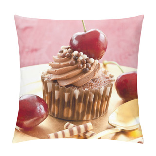 Personality  Chocolate Cupcake With Cherries Pillow Covers