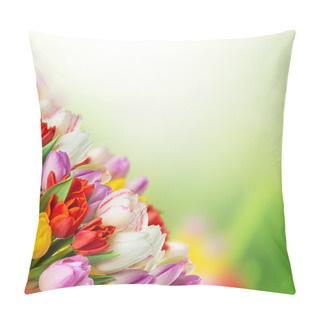 Personality  Tulips Over Blurred Green Background Pillow Covers