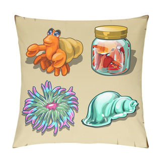 Personality  Funny Marine Inhabitants, Set Of Four Items Pillow Covers