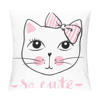 Personality  Cute Cat Vector Design. Girly Kittens. Fashion Cats Face. Pillow Covers