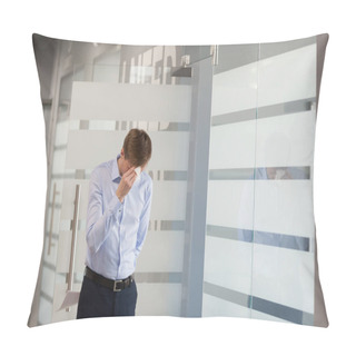Personality  Nervous Male Worker Stressed Before Making Presentation In Meeti Pillow Covers
