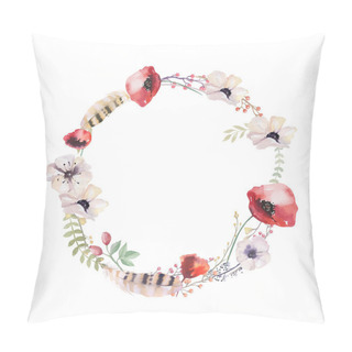 Personality  Watercolor Floral Wreath. Pillow Covers