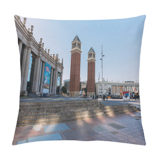 Personality  BARCELONA, SPAIN - DECEMBER 28, 2018: Plaza De Espana With Gorgeous Torres Venecianes, One Of The Most Beautiful City Landmarks Pillow Covers