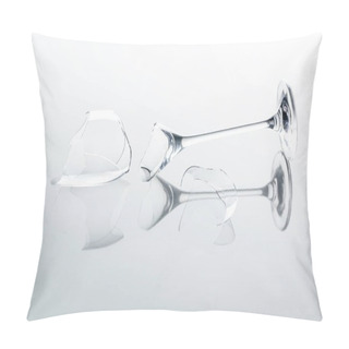 Personality  Broken Wineglass On White Reflecting Tabletop Pillow Covers