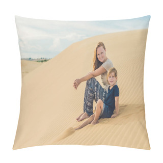 Personality  Mom And Son In The Desert. Pillow Covers