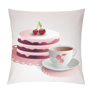 Personality  Cup Of Coffee With A Cherry Cake Pillow Covers