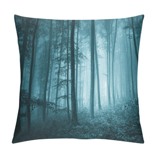 Personality  Dreamy Mystic Blue Color Foggy Forest Pillow Covers