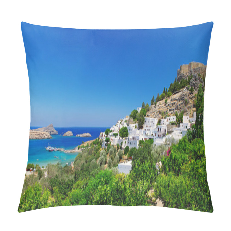 Personality  View At Lindou Bay From Lindos Rhodes Island, Greece Pillow Covers